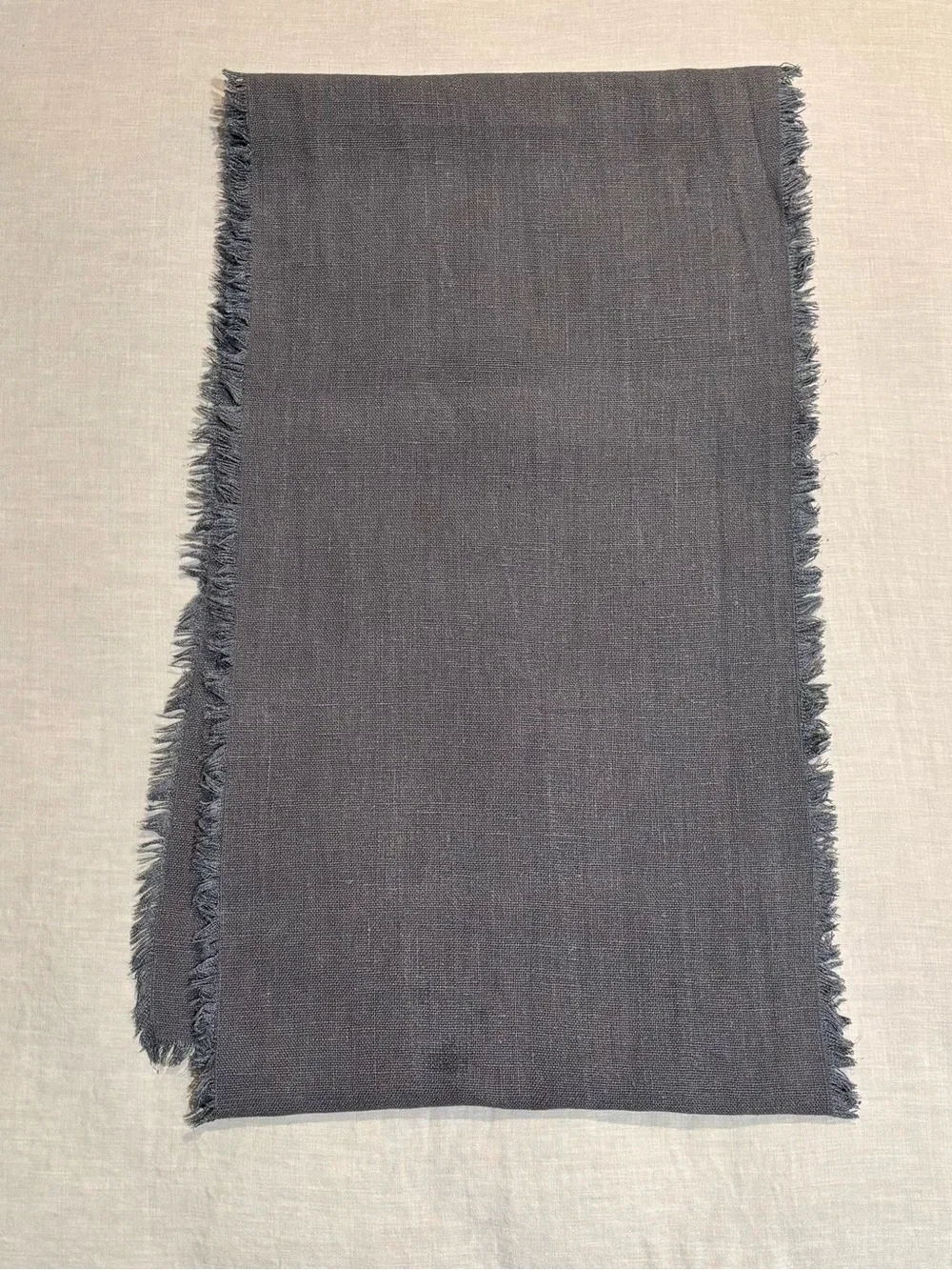 Williams Sonoma Fringed Linen Table Runner in Charcoal Gray 112”